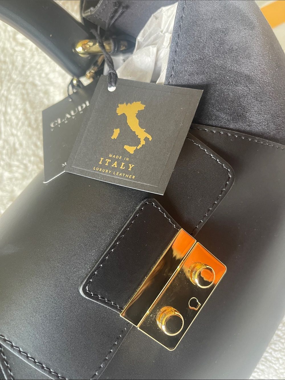 Claudia Firenze - Isadora Black Chamois Women Handbag - Genuine Leather & Suede - Picture 3 of 12